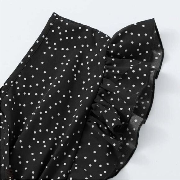 SHEIN Top Stretchy Polkadot Black White Smocked Side Tie 3X - Picture 7 of 13